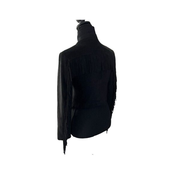 Mural Women's Fringed Faux Suede Cropped Black Moto Jacket Size Small - Picture 6 of 8